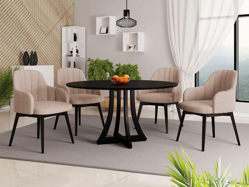 Veneti Okrúhly jedálenský stôl 120 cm so 4 stoličkami TULZA 2 - čierny / béžový